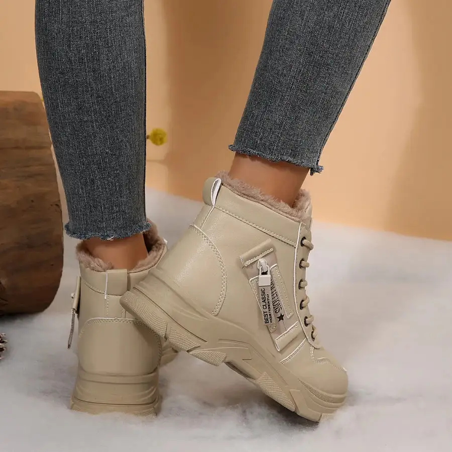Lace Up Combat Boots with Fleece Line