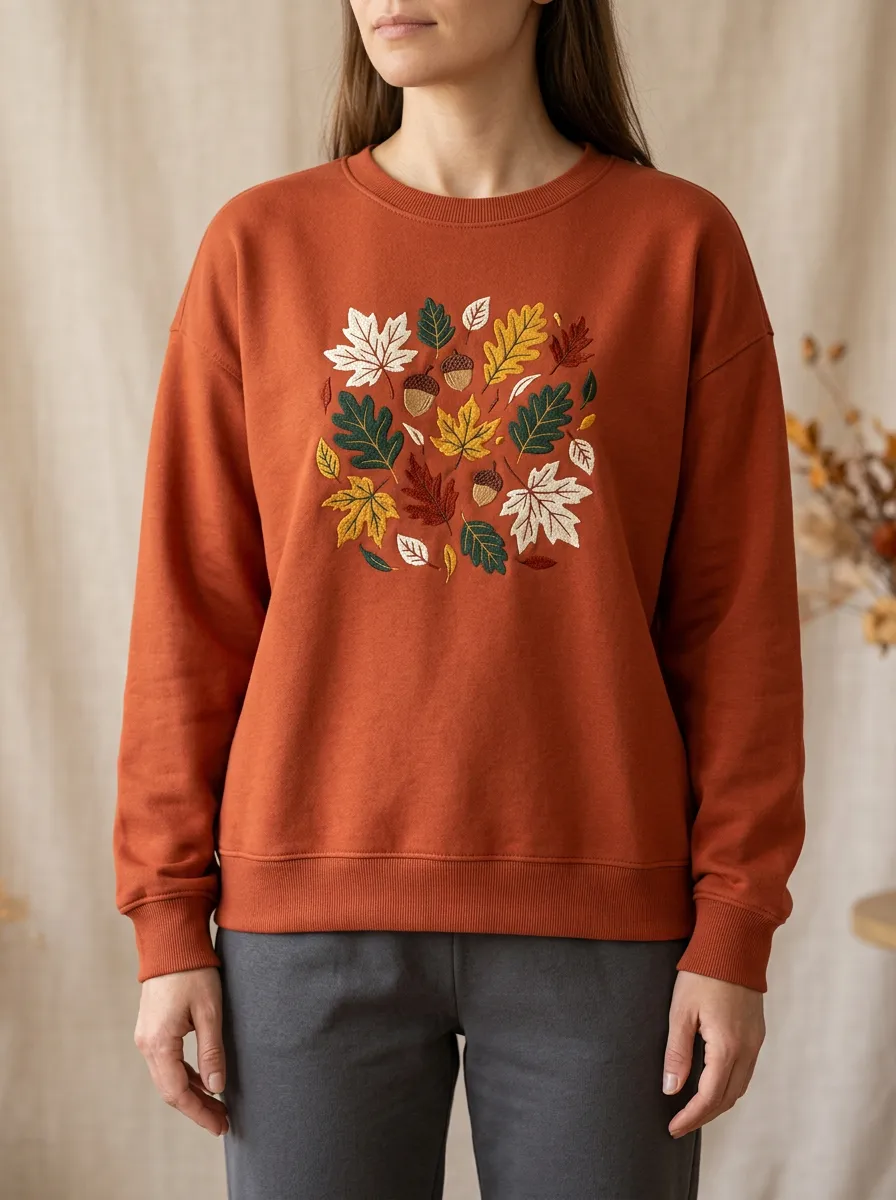 Embroidered Acorn Graphic Sweatshirt