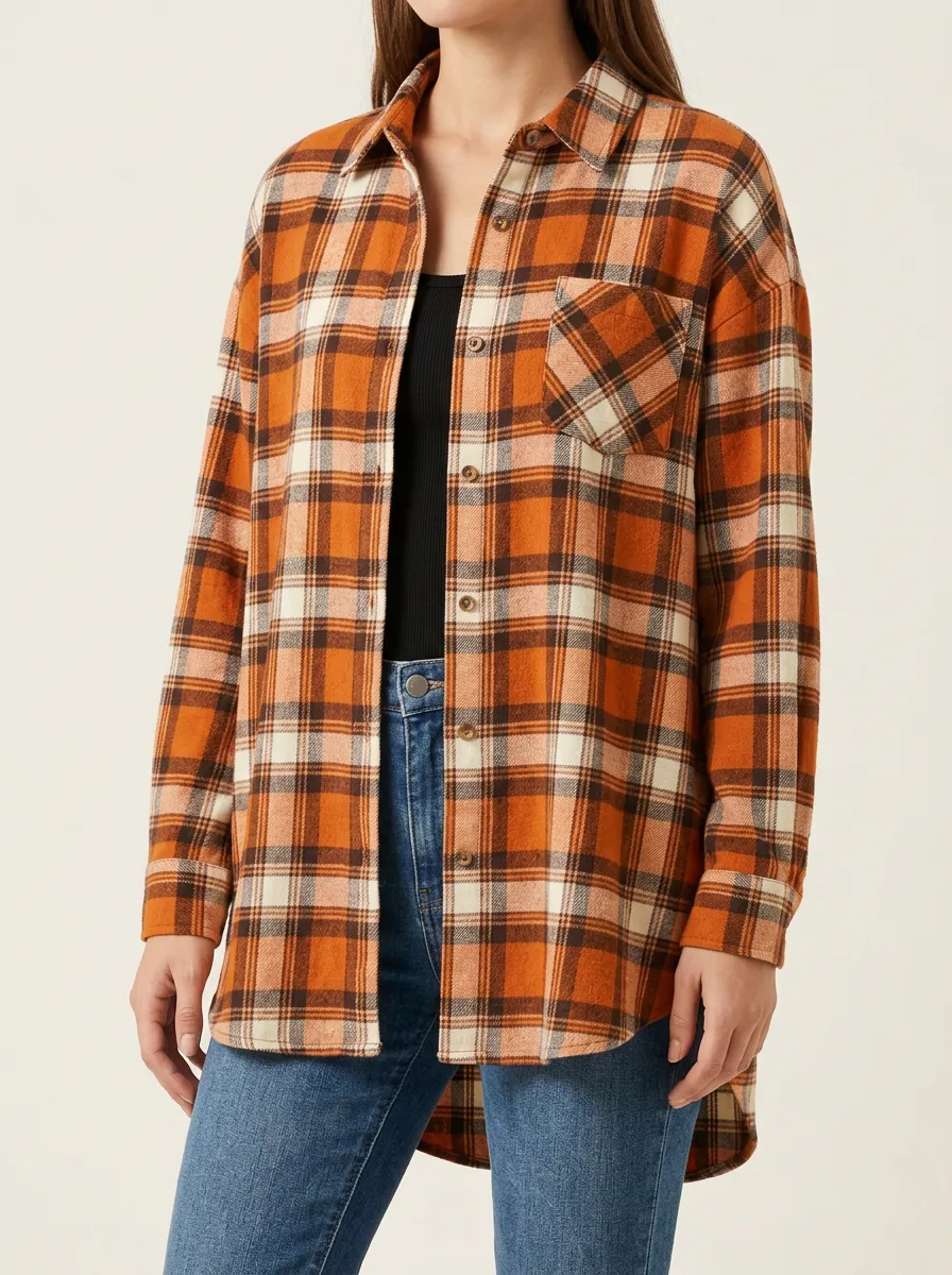 Simple Printed Plaid Plaid Long-Sleeve Shirt