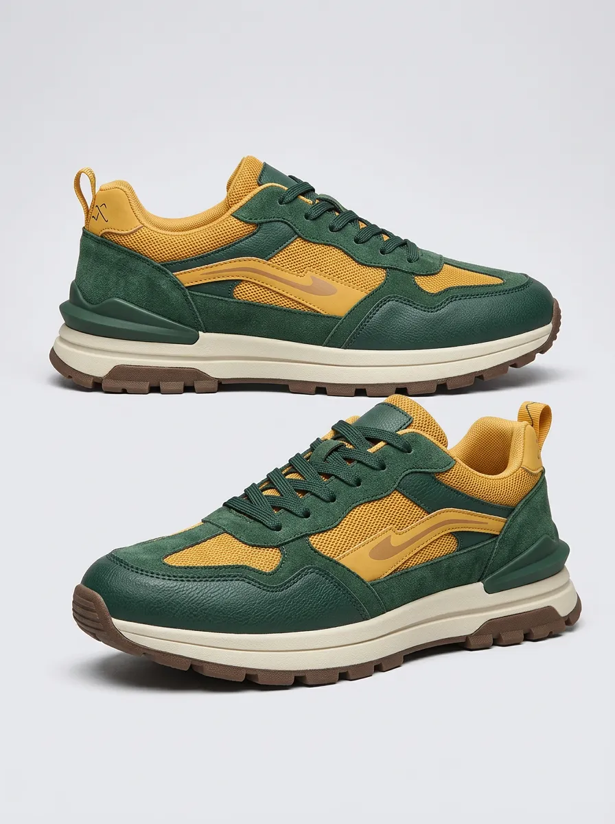 Unisex Colorblock Suede Mesh Print Sneakers