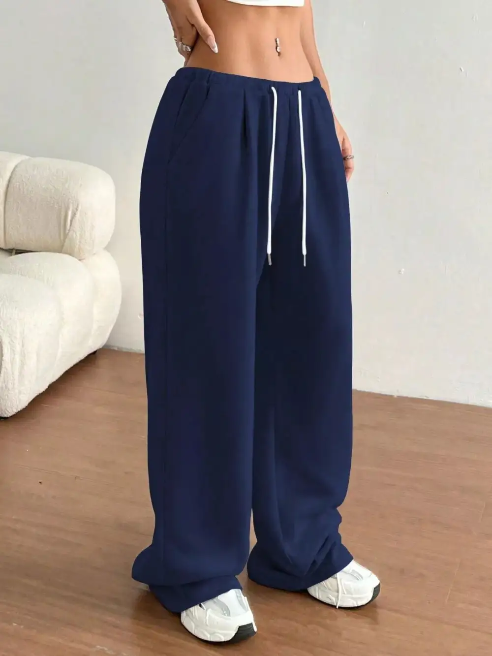 High Waist Drawstring Wide Leg Pocketed Casual Joggers