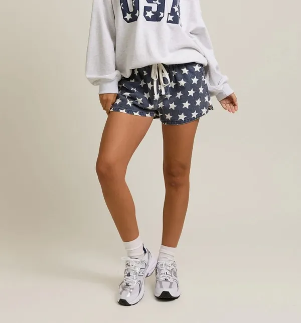 Blue Cotton Blend Drawstring Shorts Clean Fit