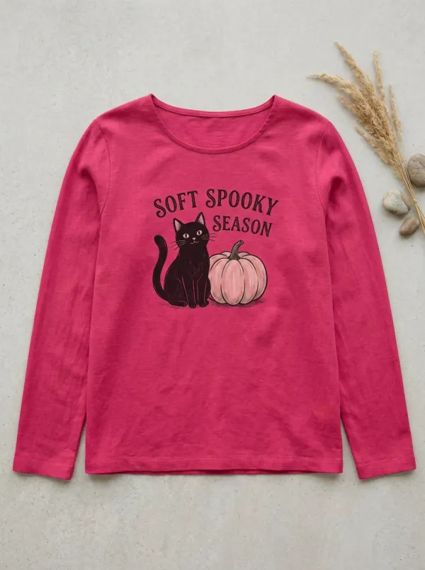 Ghost-Club Pumpkin Halloween Cotton Linen Long Sleeve Top