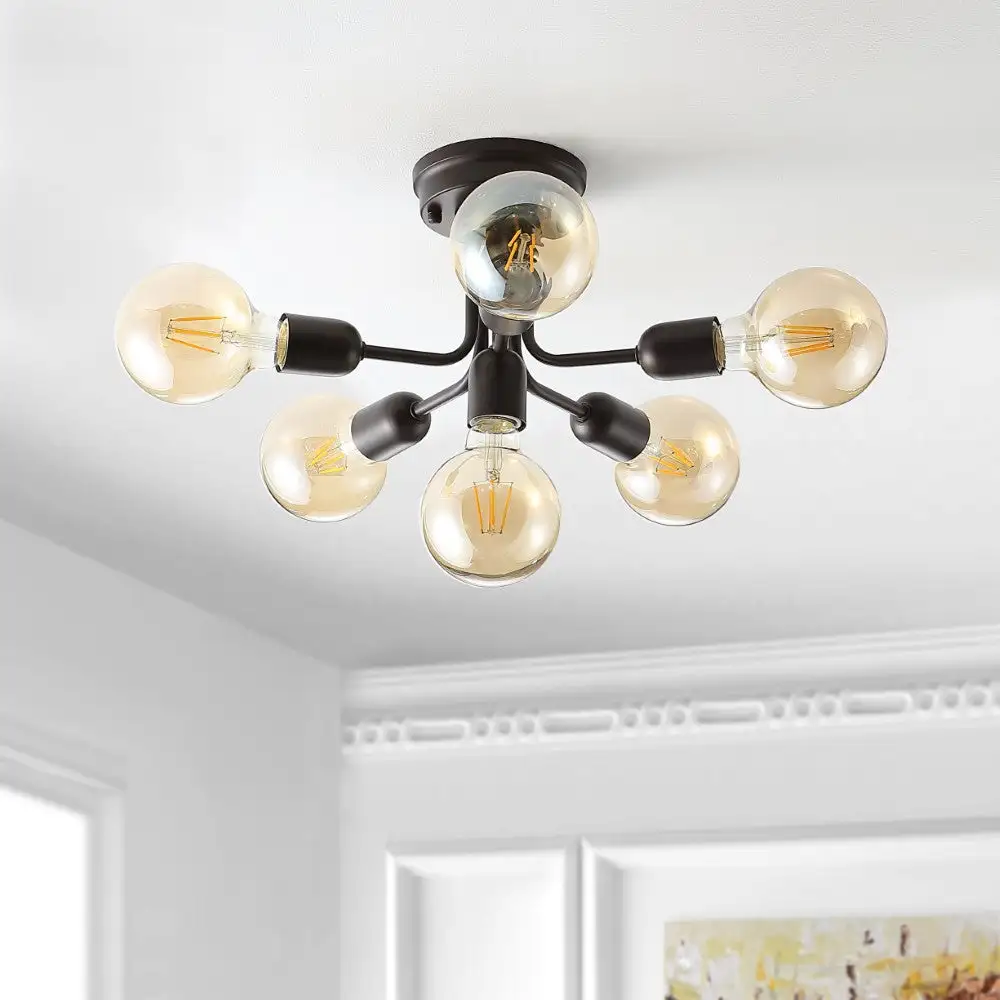 Six-Light Globe Farmhouse Modern Iron Bistro LED Semi Flush Mount