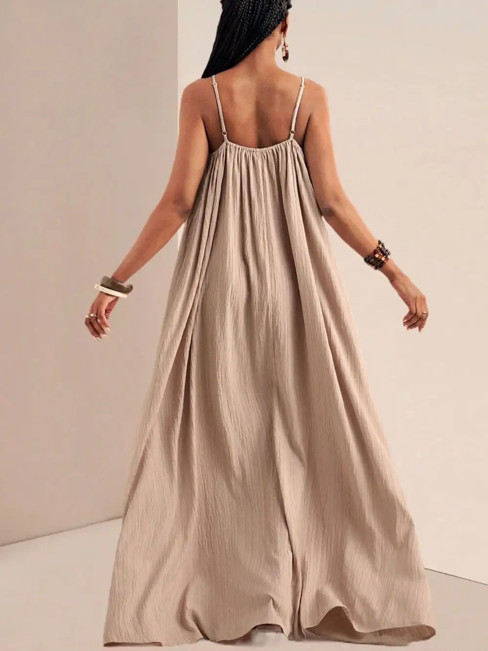 Ruched Spaghetti-Strap Maxi Dress