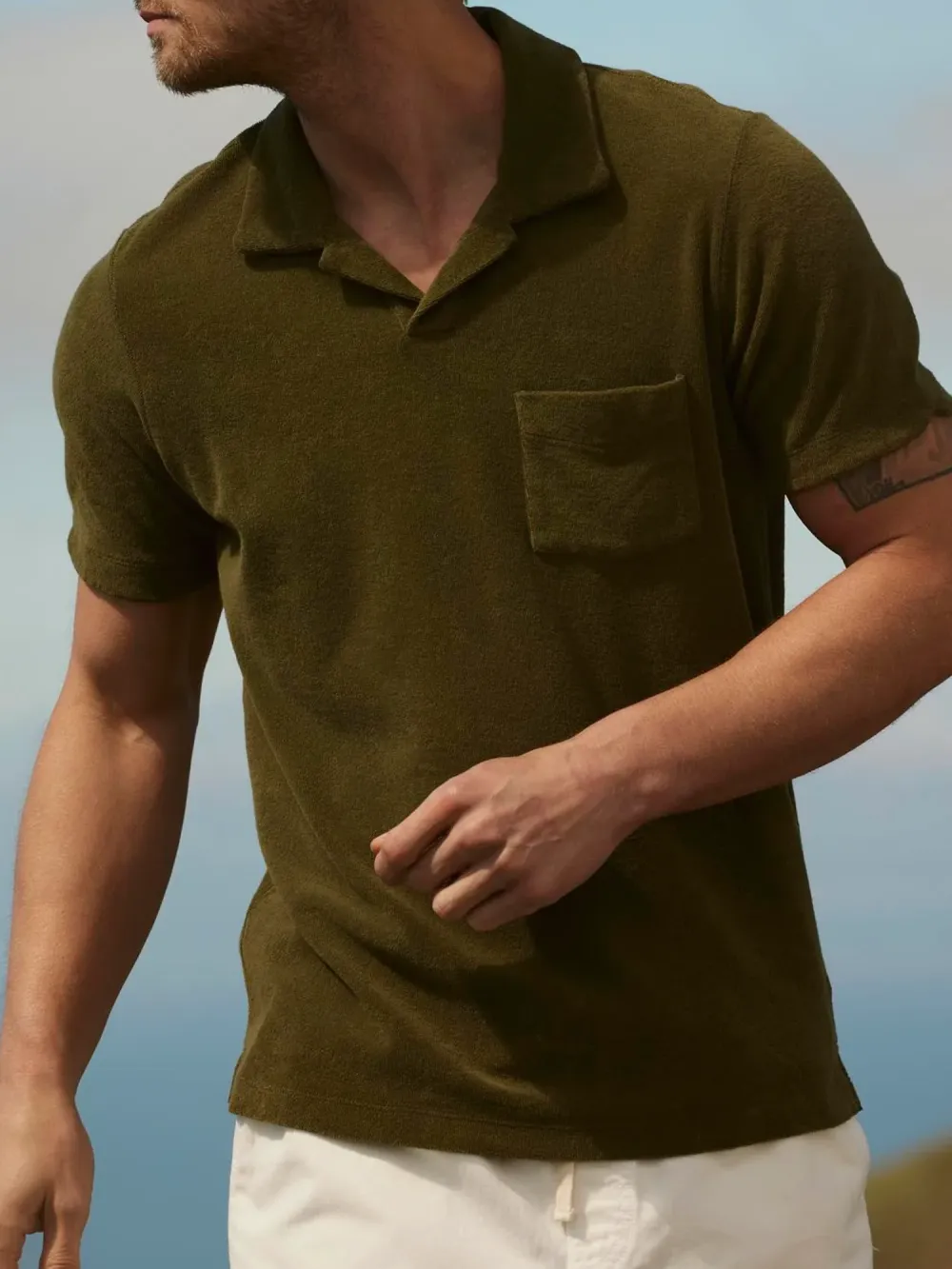 Pocket Front Lapel Neck Solid Polo Shirts