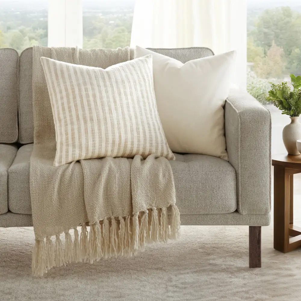 Yarn Dyed Bengal Stripe Solid  Throw Pillows