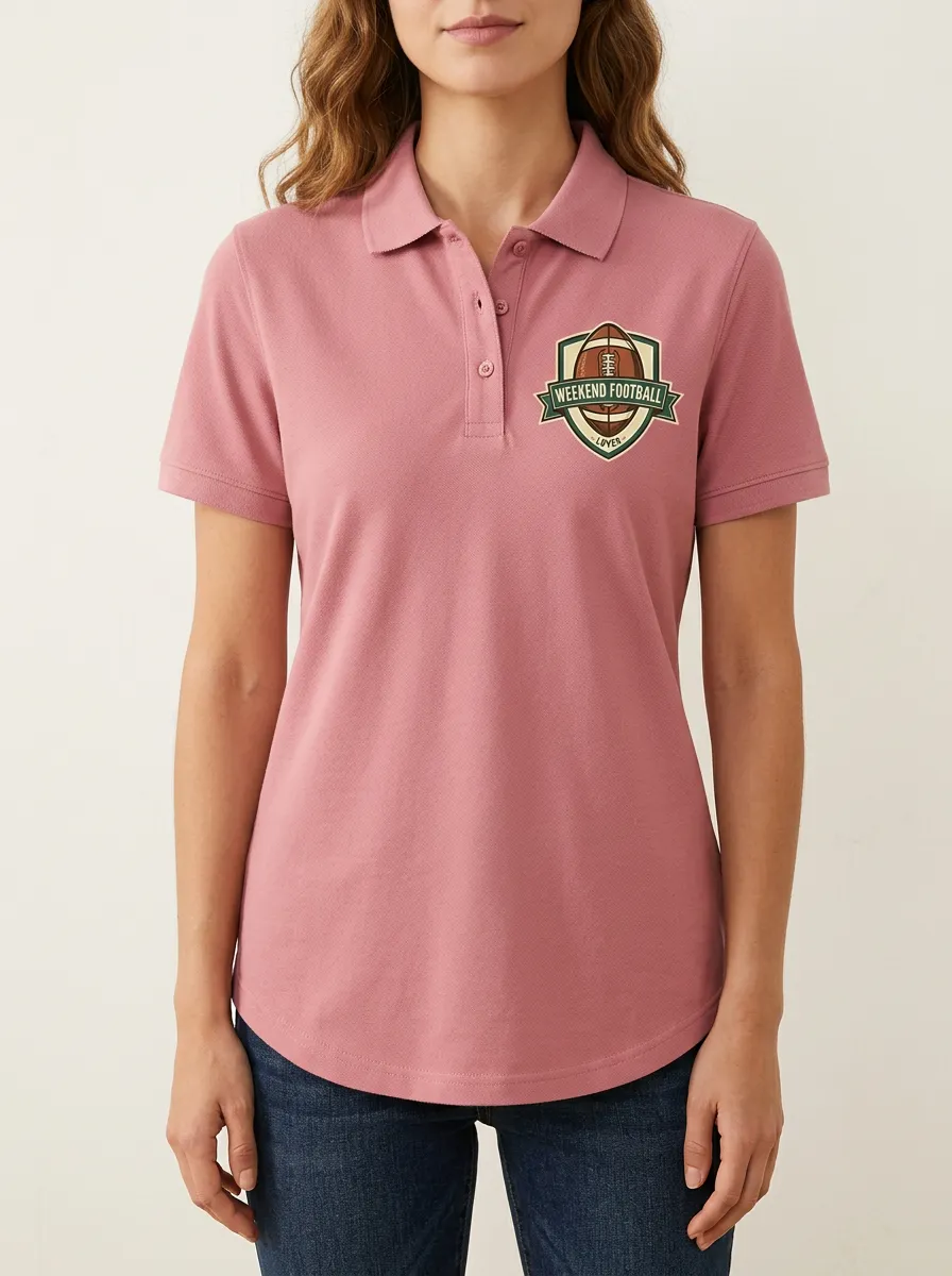 Women's Weekend Football Lover Shield Printed Polo Shirt