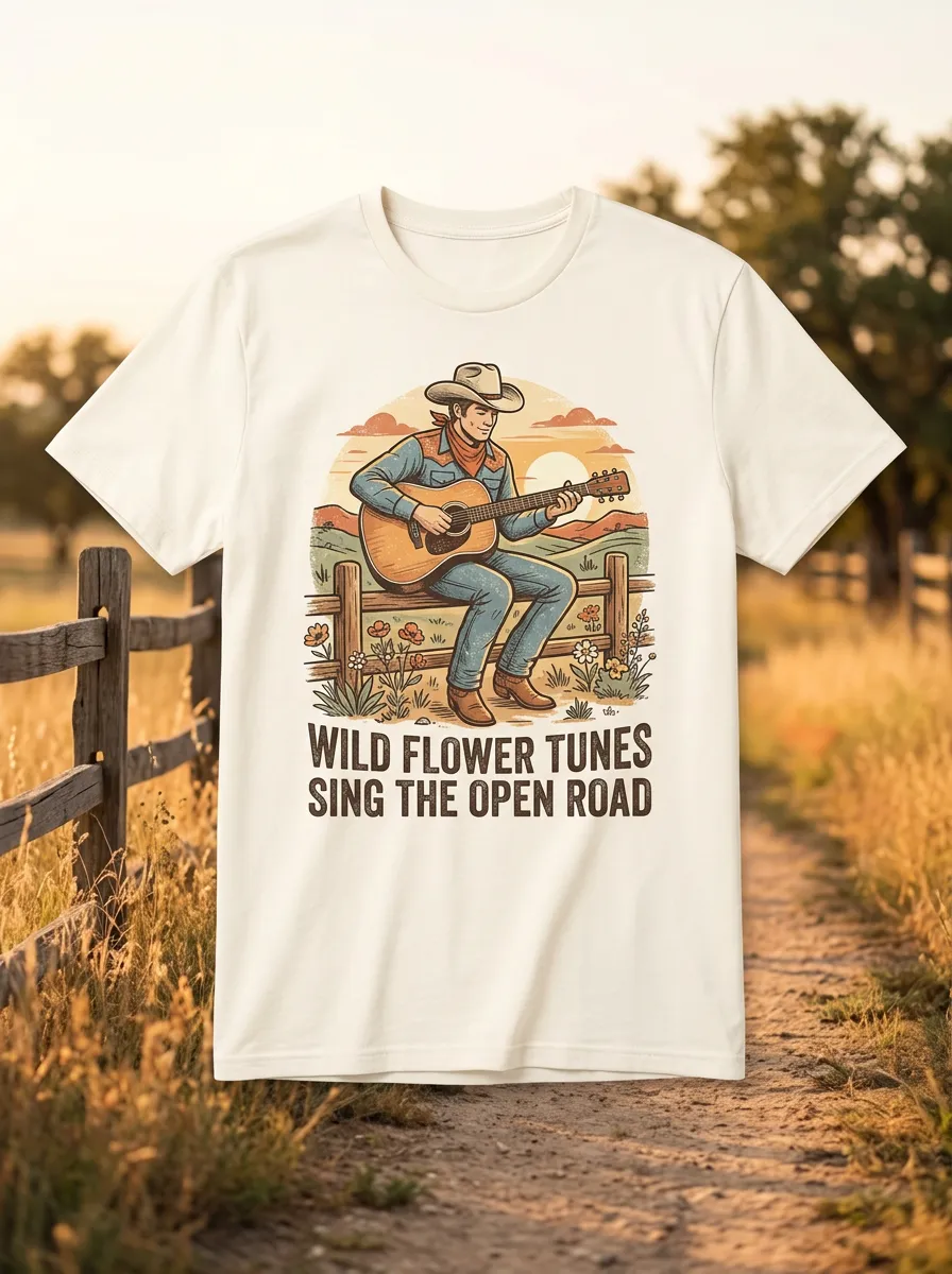 Cowboy Wildflower Country Music Crewneck T-Shirt