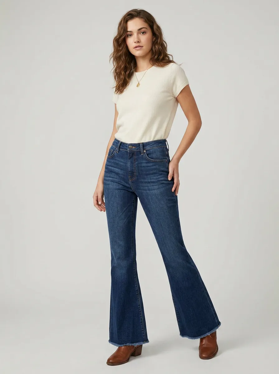 Women's Casual Fashion High-Rise Frayed Hem Printed Jeans