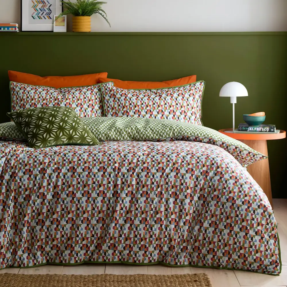 Reversible Geometric Linen Duvet Cover Set