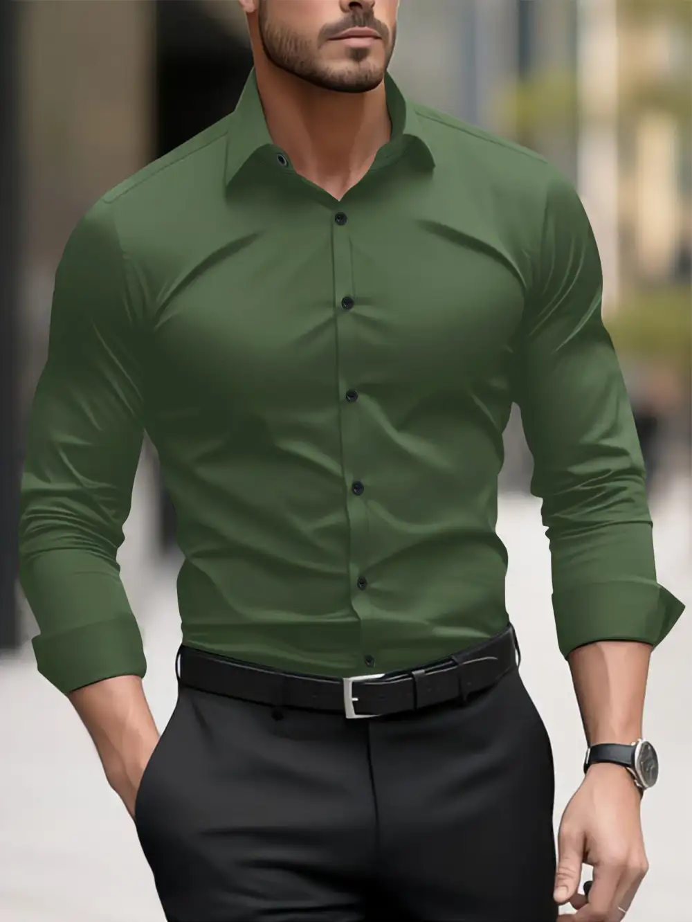 Men's Slim-Fit Long-Sleeve Shirt With Modern Cut And Elegant Accents