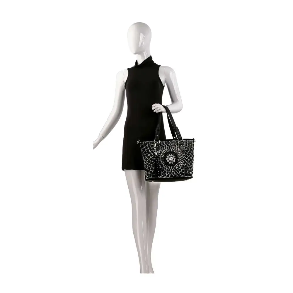 Patterned Bling Layered Design Tote Bag