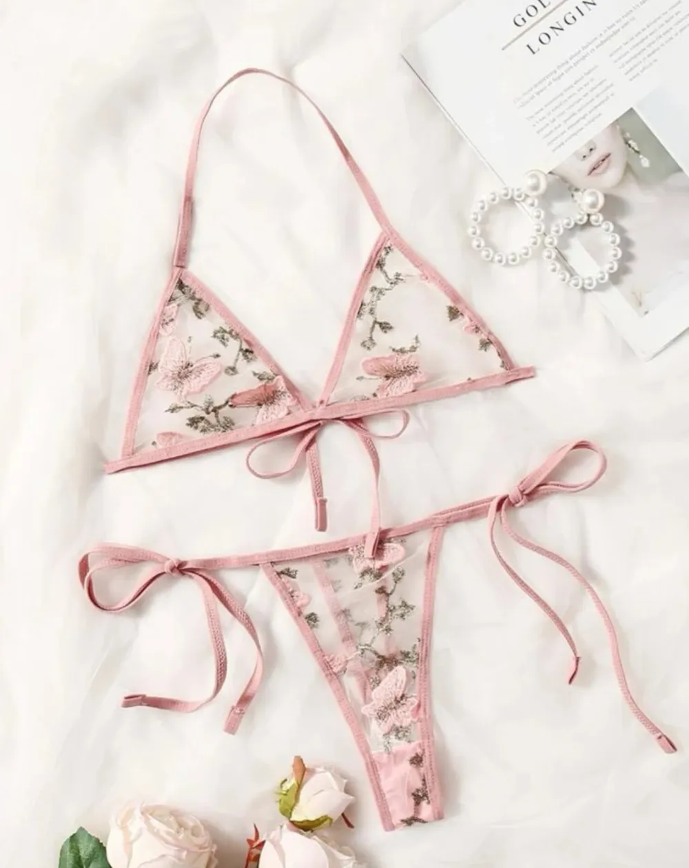 Butterfly Embroidered Lace Lingerie Set