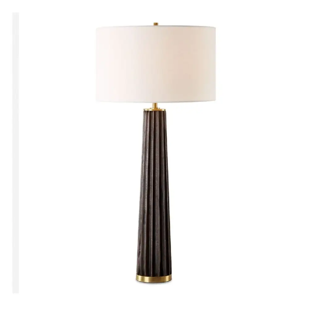 Scalloped Dark Oak Table Lamp