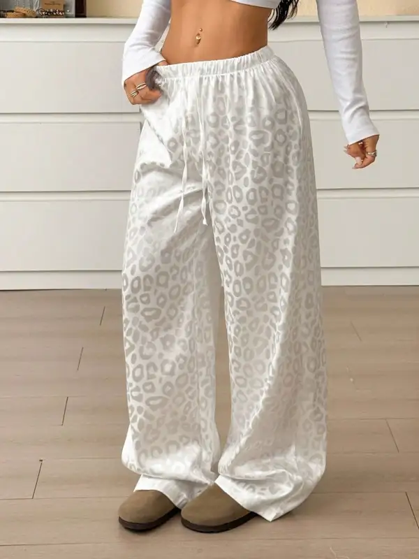 Classic Leopard Print Wide Leg Pants