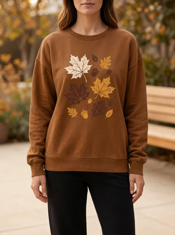 Relaxed Look Maple-Leaf Printed Acorn Graphic Sweatshirt