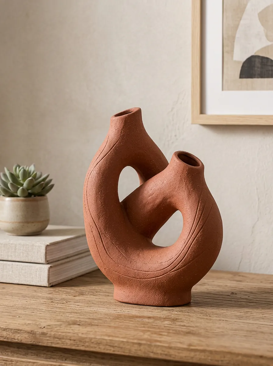 Contemporary Abstract Terracotta Textured Ceramic Vase