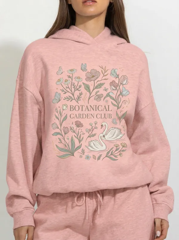 Women's Botanical Garden Club Swan Floral Printed Hoodie