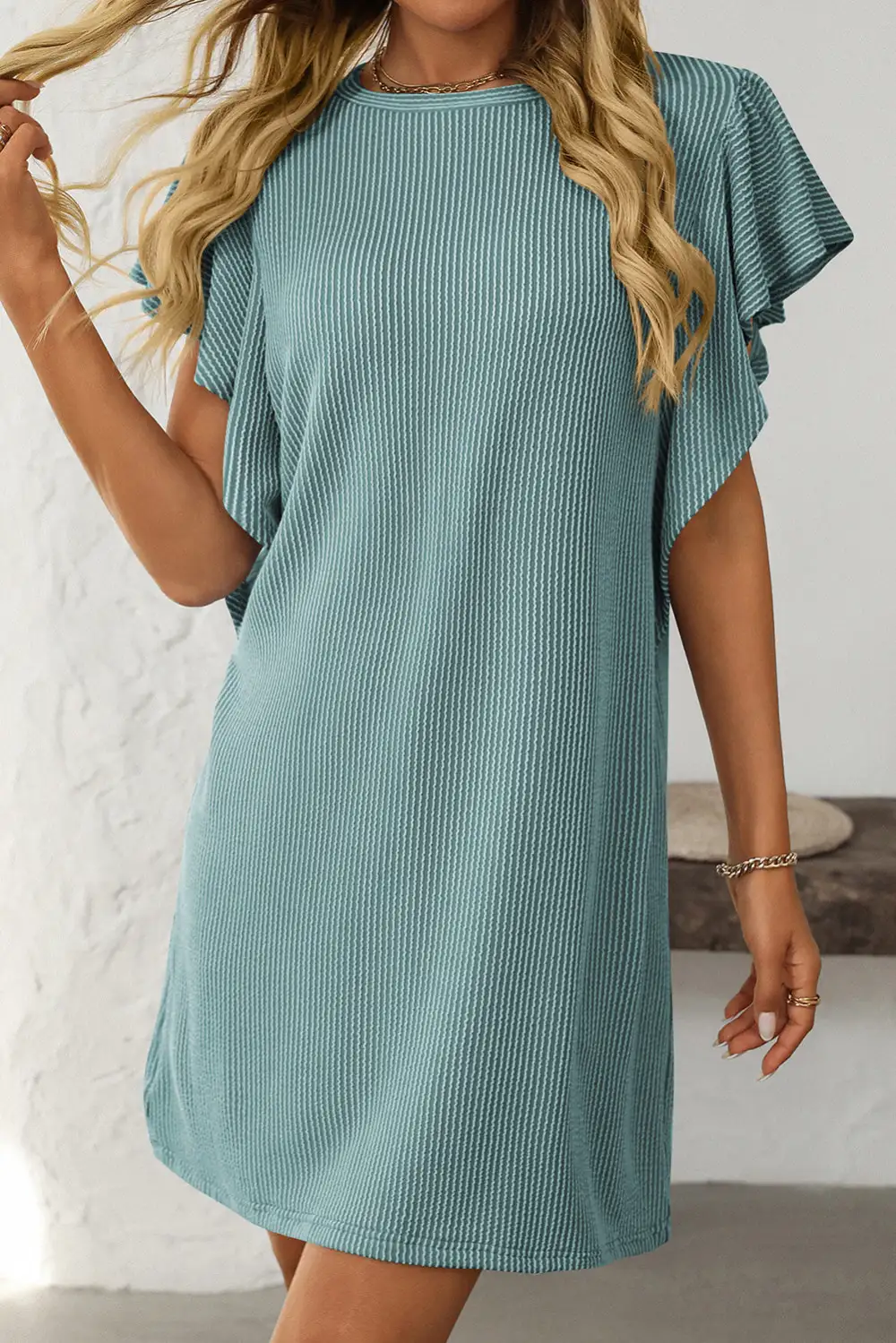 Ruffle Trim Shift Mini Dress