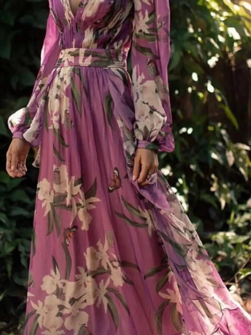 Clean Line Floral Printed Long Sleeve Maxi Dress