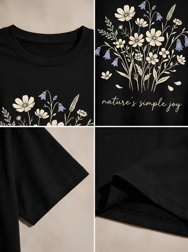 Women's Nature Lover Wildflower Bouquet Printed T-shirt