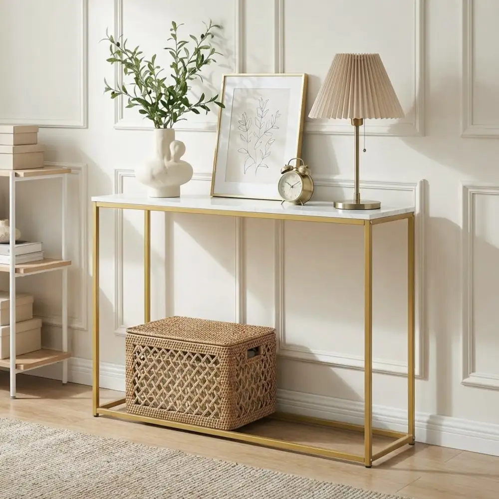 Marble Look Metal Frame Console Table