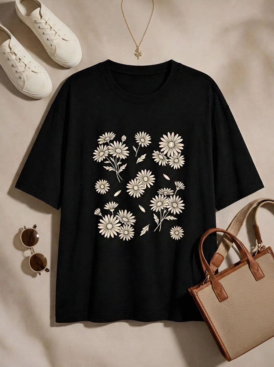 Women's Floral Aesthetic Daisy Printed T-shirt