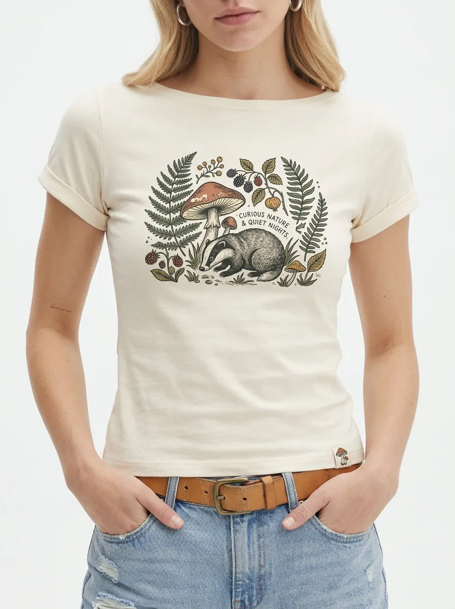 Nature Lover Badger Mushroom Fern T-Shirt