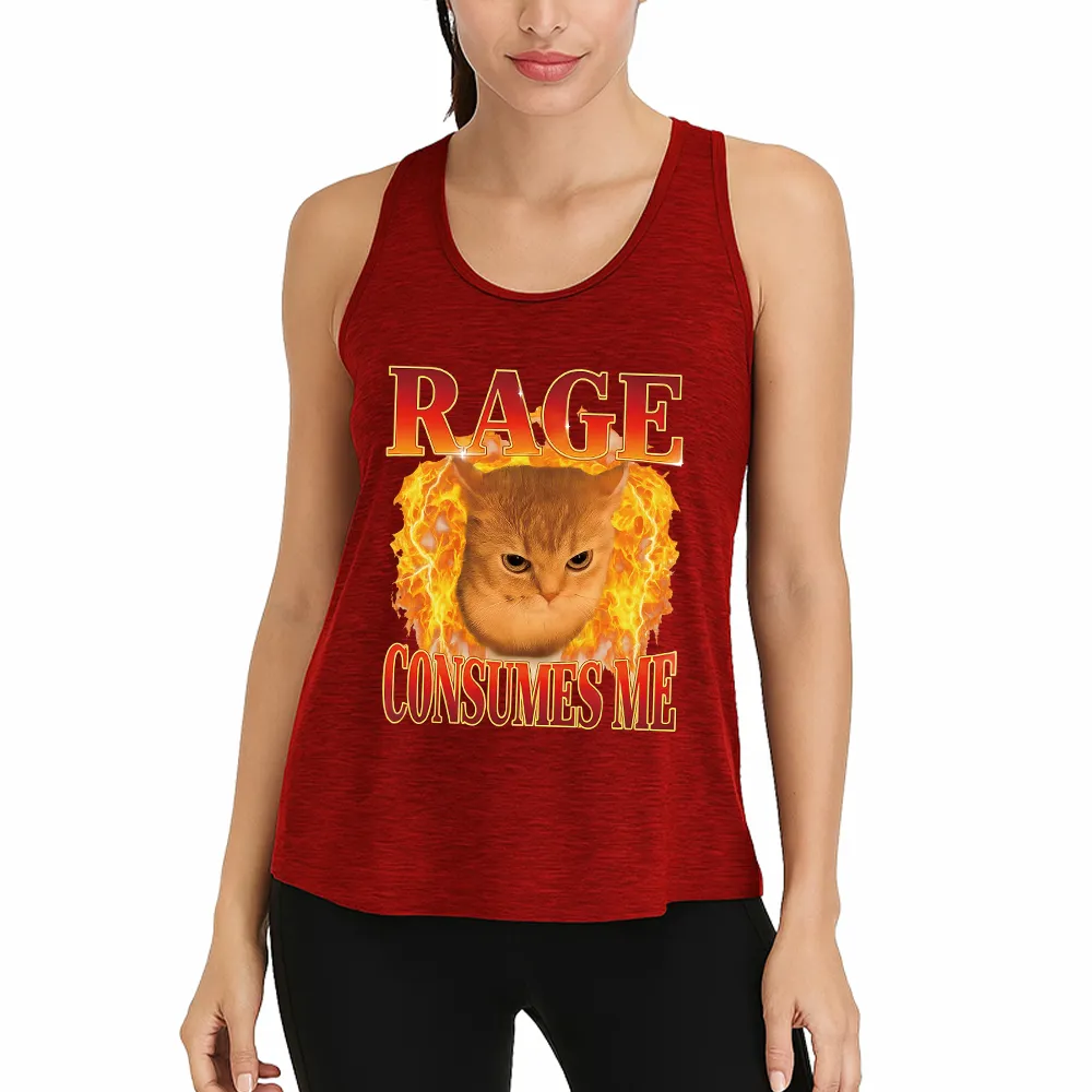 Rage Consumes Me Edgy Funny Cat Meme Athletic Tank