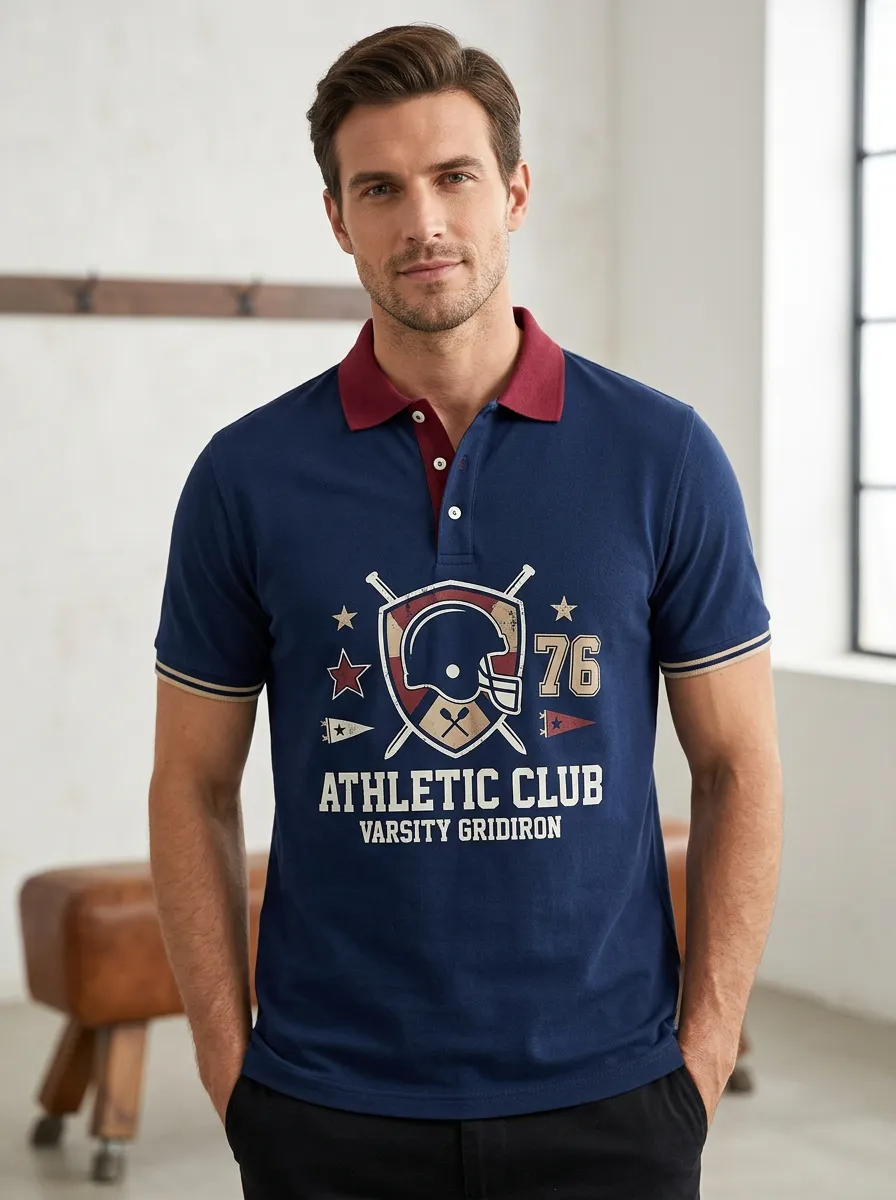 Men's Retro Gridiron Helmet Polo Shirt