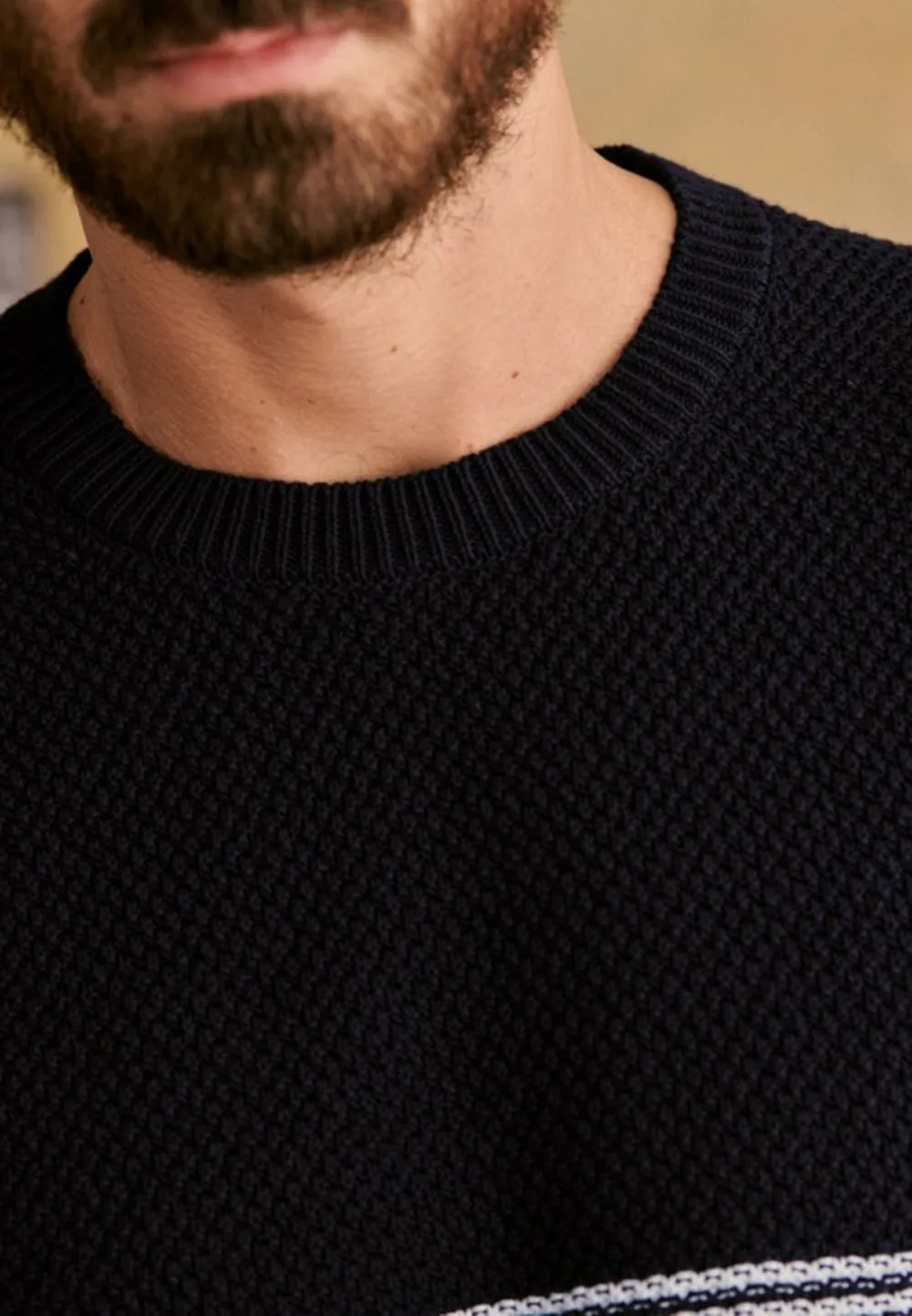 Navy Ecru Stripe Color Block Sweater