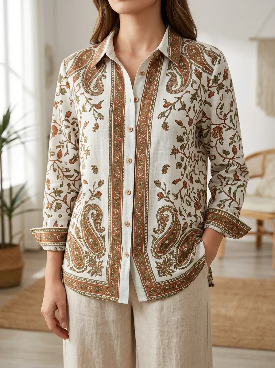 Women's Bloom Boho Paisley Floral Shirt