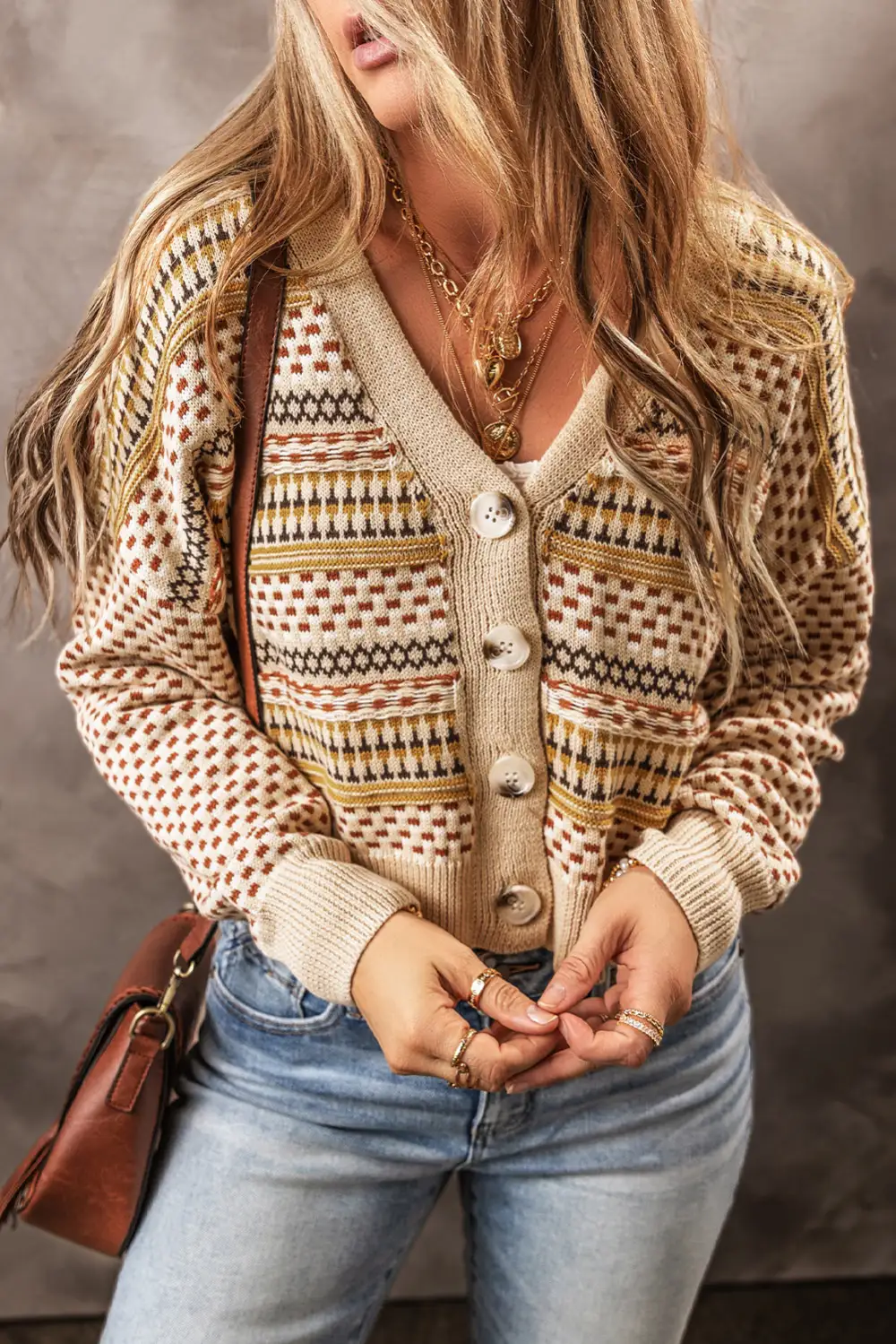 Button Front V Neck Cropped Cardigan