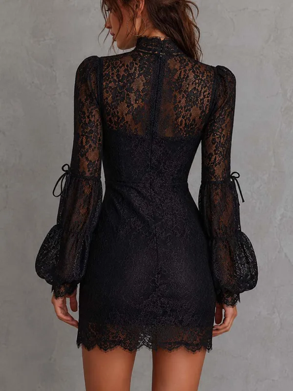 Vintage Keyhole Neckline Lace Mini Dress