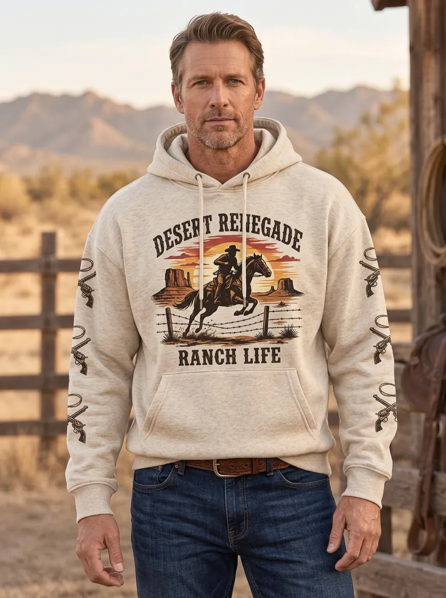 Men's Heritage Inspired Western Cowboy Horse Desert Graphic Hoodie