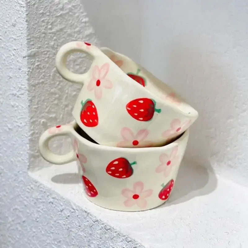 Strawberry And Peach Ceramic Mugs
