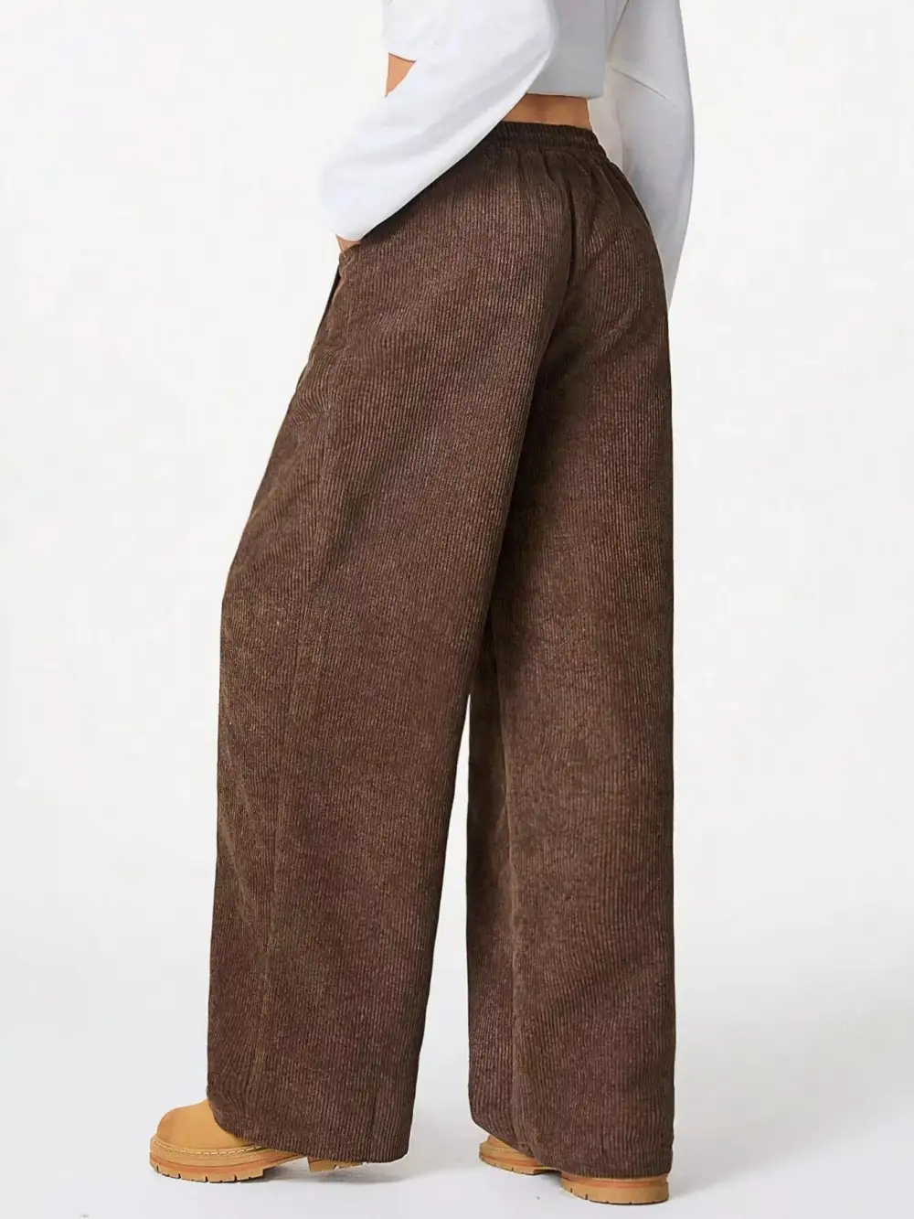 Corduroy Drawstring Relaxed Fit Pocketed Casual Pants