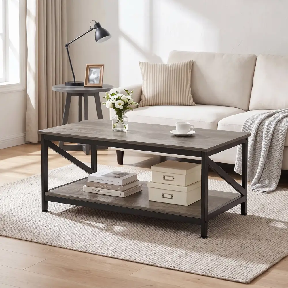 Contemporary Open Shelf Coffee Table