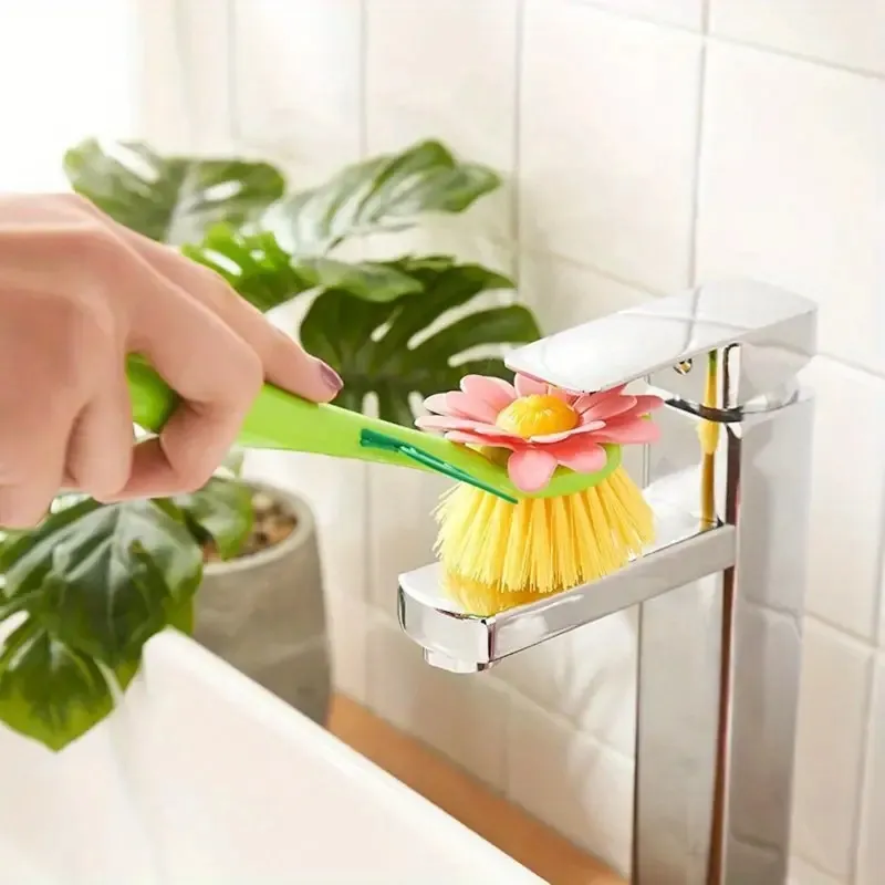 A 3-Piece Soft Flower-Shaped Kitchen Cleaning Brush Set