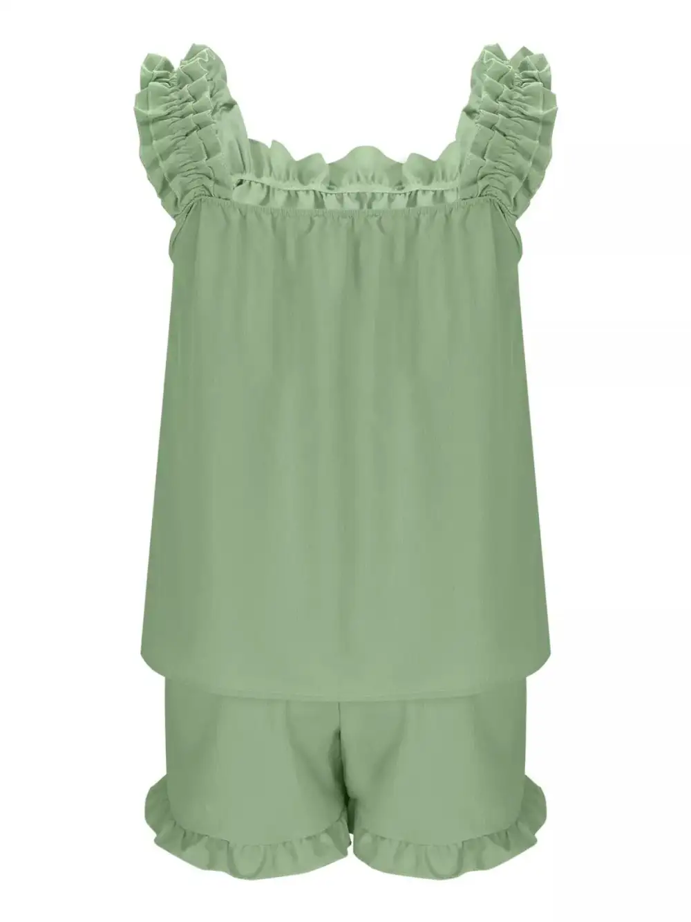 Ruffle Trim Sleeveless Top Shorts Set