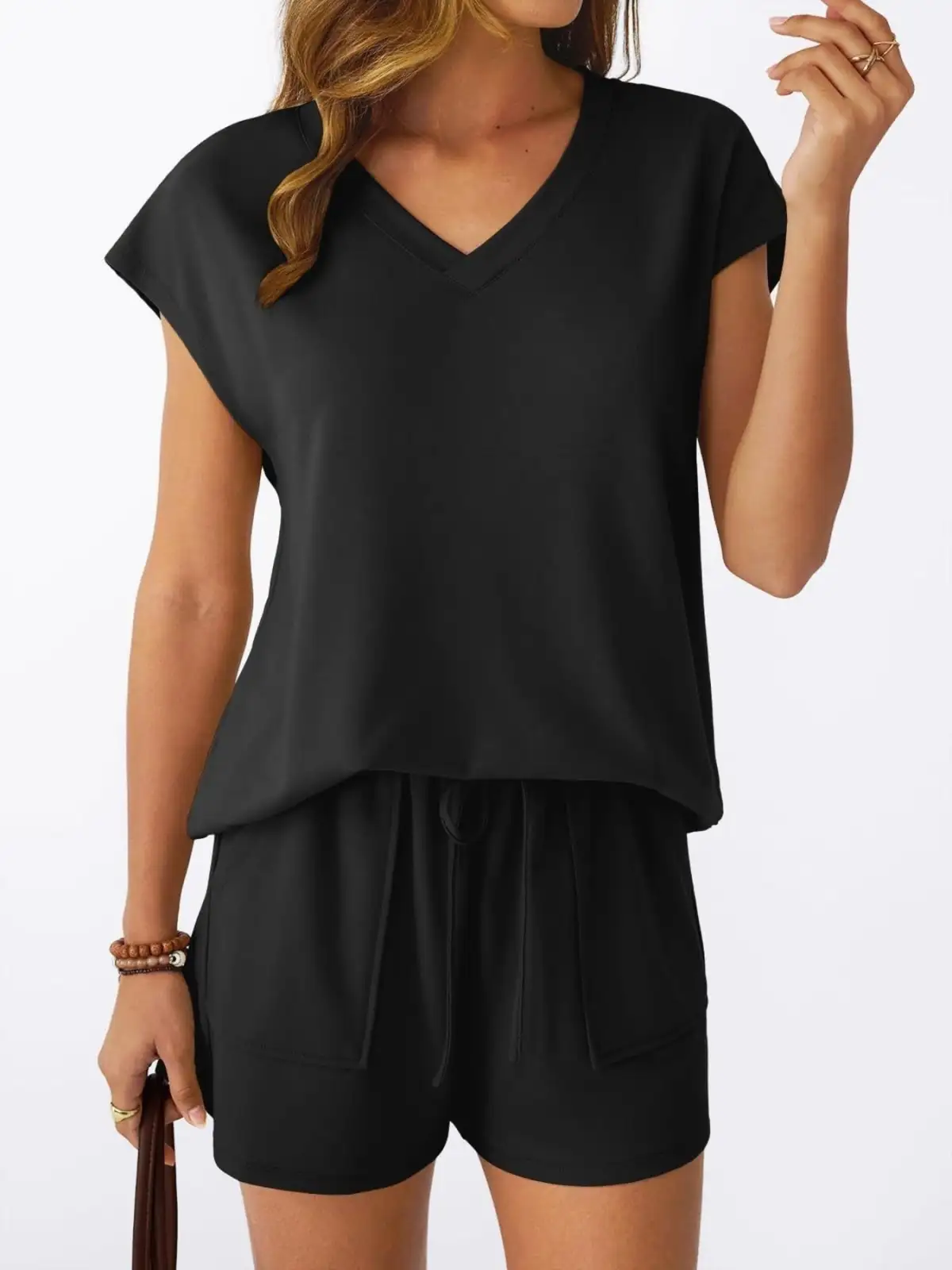 Relaxed Drawstring Pocketed Shirt and Shorts Matching Set