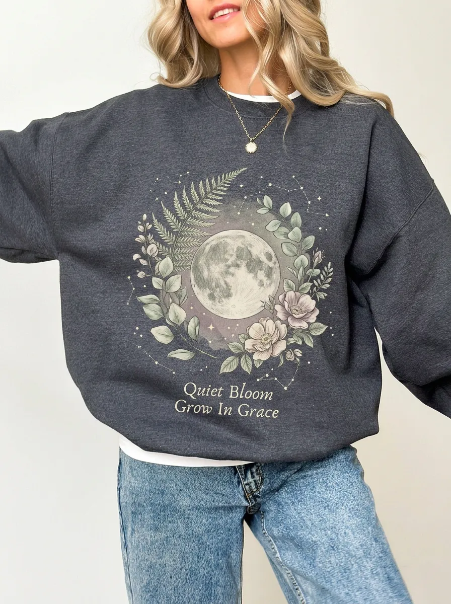 Women's Celestial Moon Floral Quiet Bloom Printed Sweatshirt