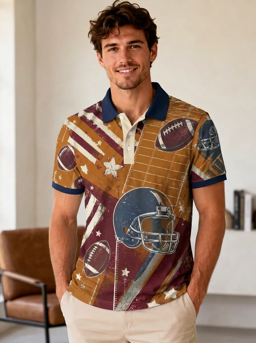 Men's Football Helmet Field Polo Shirt