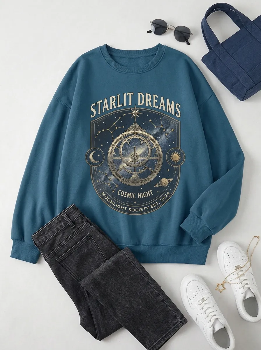 Women's Starlit Dreams Celestial Astrolabe Printed T-shirt