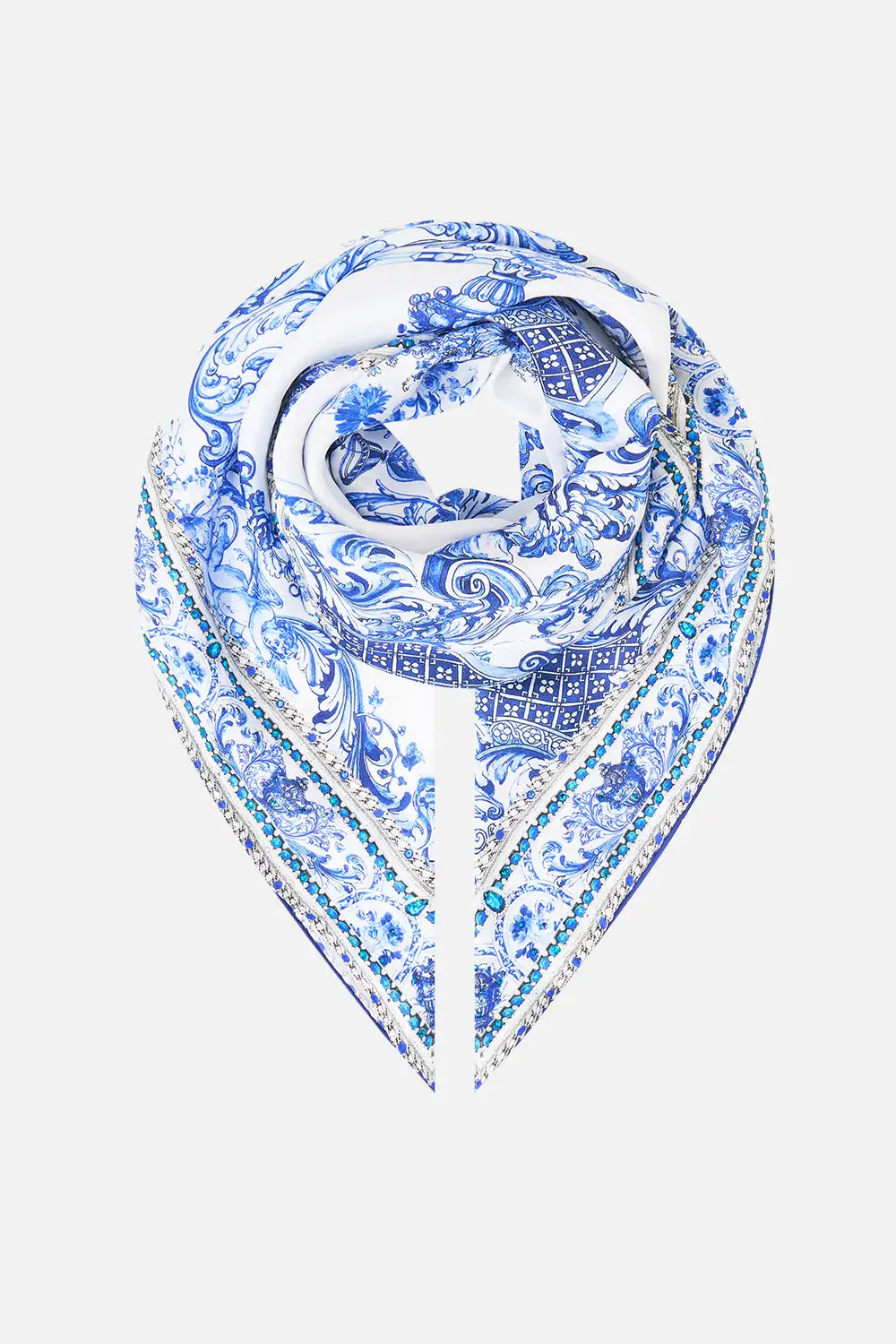 Convertible Large Crystalled Embellished Silk Square Scarf