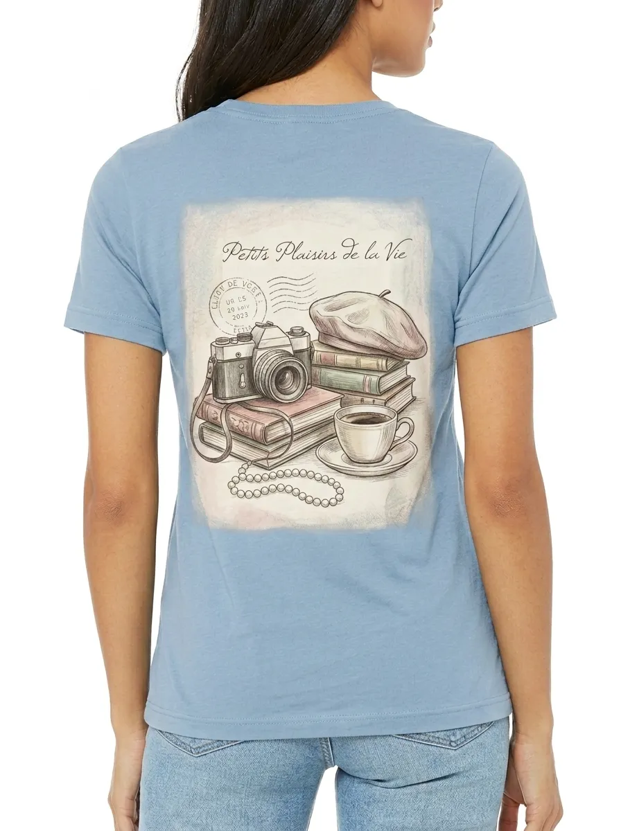 Women's French Aesthetic Camera Books Coffee Printed T-shirt