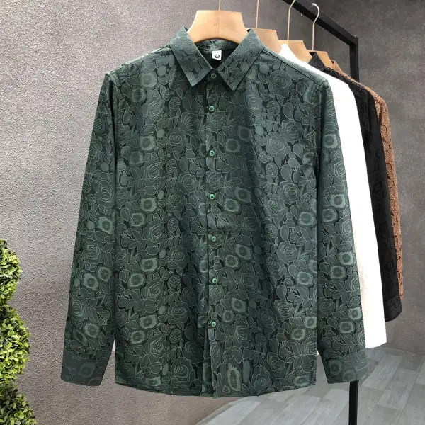 Men's Long-Sleeve Jacquard Shirt With Fine Floral Relief And Classic Collar