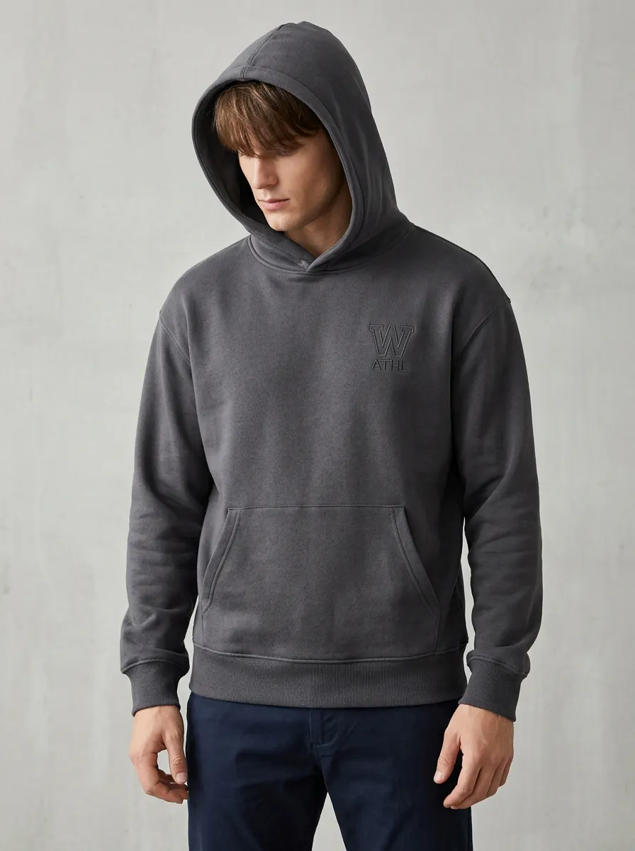 Men's Athletic Style W Logo Embroidered Printed Hoodie