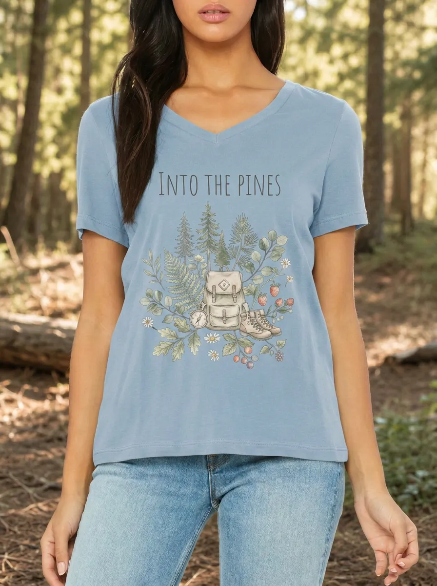 Women's Hiking Nature Lover Into The Pines Backpack Printed T-shirt